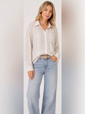 Mystree Lightweight Tencel Blend Button Front Shirt NWT Size Large